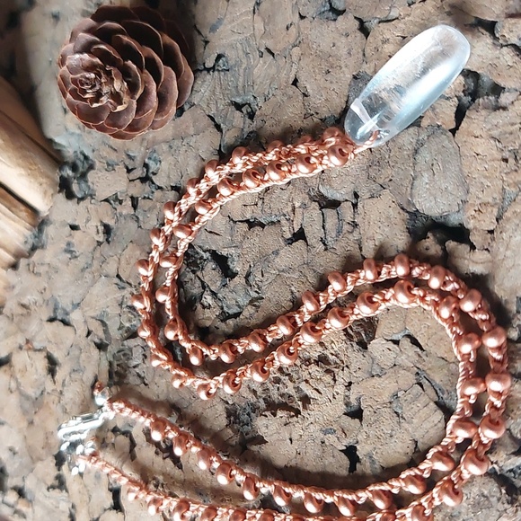 Quartz Crystal Bohemian Necklace, crochet jewelry by Rust Belt Raised - Picture 6 of 9